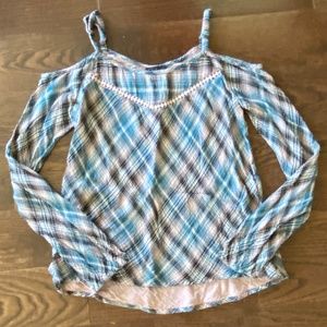 Youth Plaid Off-Shoulder Sweater